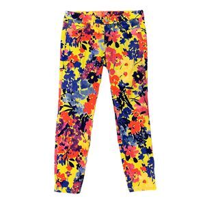 Ann Taylor LOFT Jeans Womens 27 Yellow Floral Denim Cotton Stretch Modern Skinny